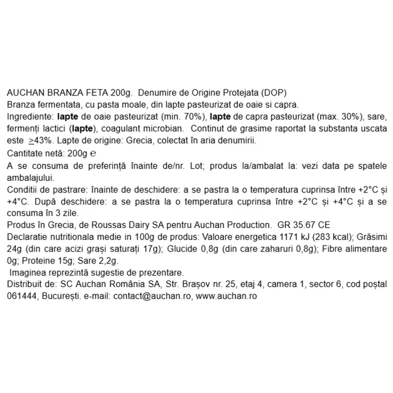 Imaginea numarul 4 reprezentatand Brânză feta Auchan DOP, 200 g