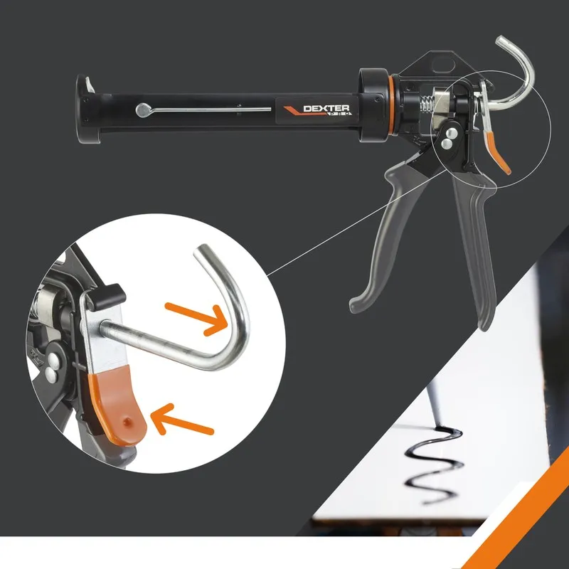 Imaginea numarul 4 reprezentatand Pistol pentru mastic sau adeziv, metal armat, negru, Dexter Pro