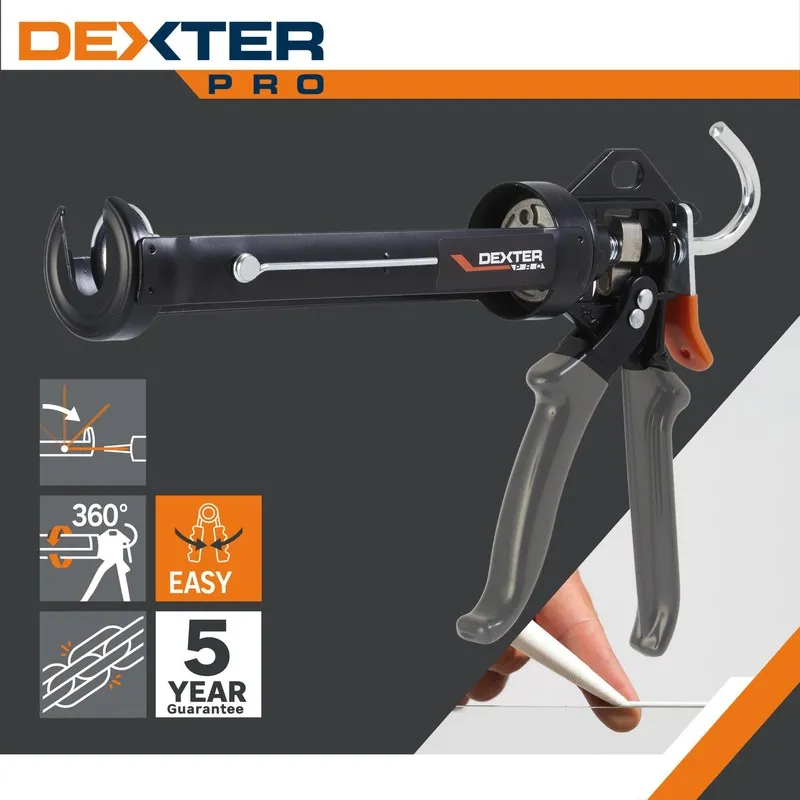 Imaginea numarul 5 reprezentatand Pistol pentru mastic sau adeziv, metal armat, negru, Dexter Pro