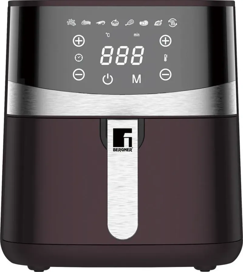 Imagine pentru Friteuza cu aer cald Bergner Purple Steeltech BG-51352-PU-RO, 8 L, 1800 W, Mov