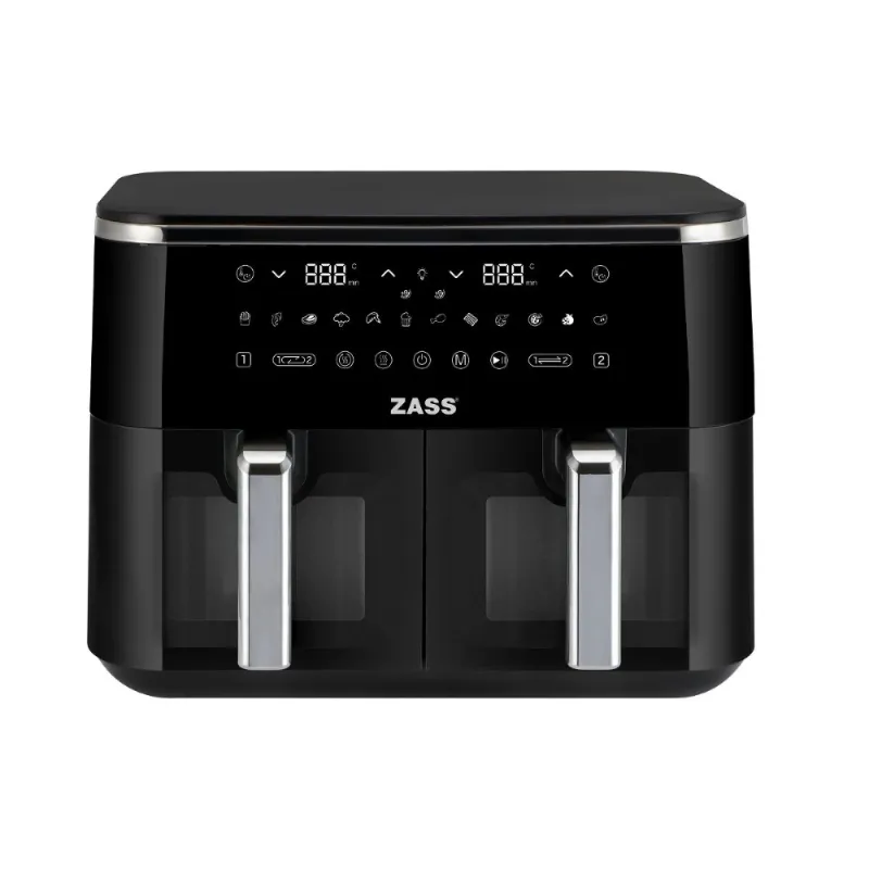 Imagine pentru Friteuza dubla cu aer cald Zass ZAF 13, 12 programe, 4.5 + 4.5 litri, 3100 W, Negru