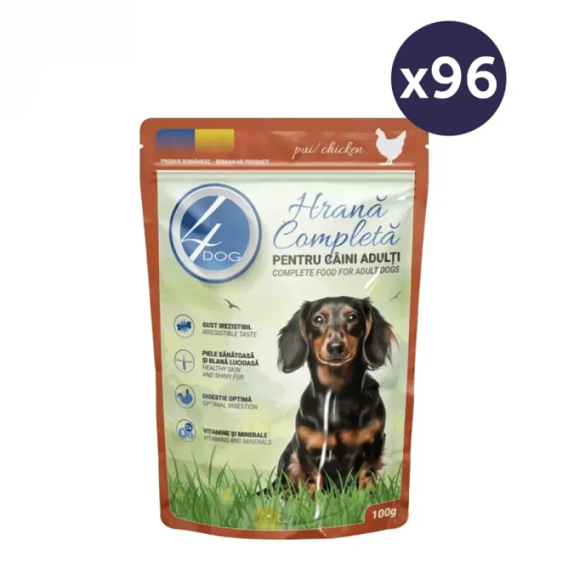 Imagine pentru Hrană umedă câini adult pui în sos megapack, 96×100 g, 4DOG