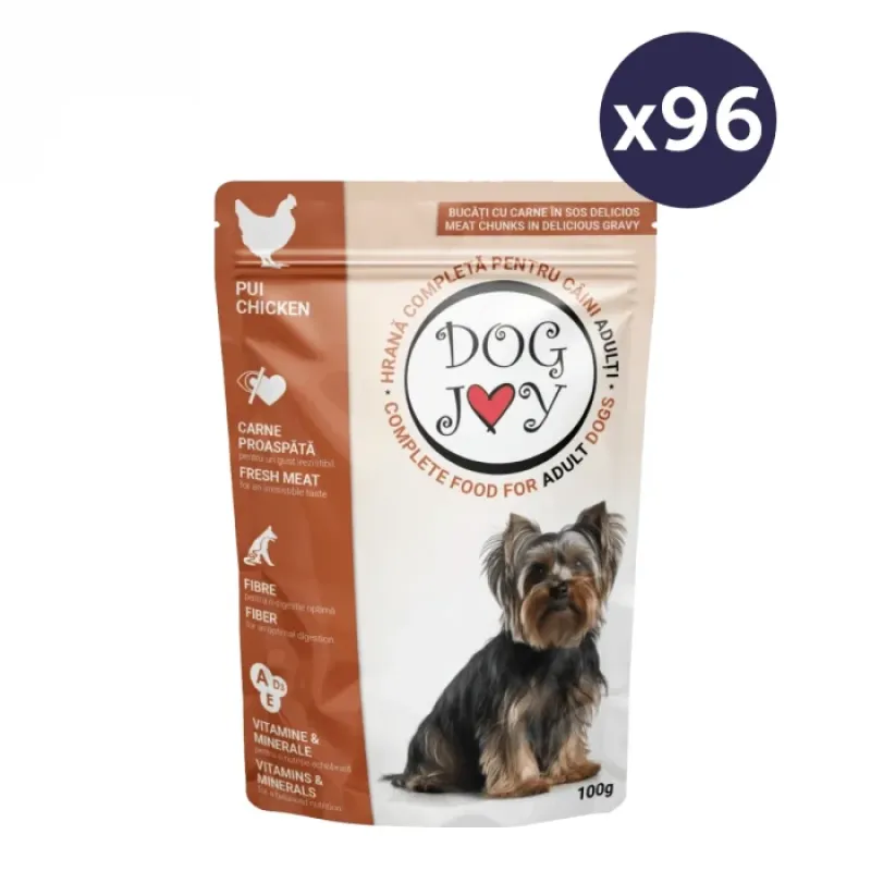 Imagine pentru Hrană umedă câini adult pui în sos megapack, 96×100 g, DOG JOY
