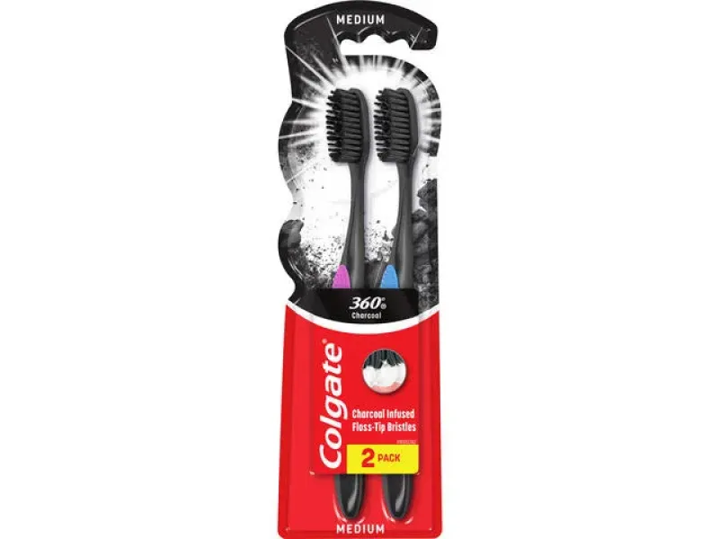 Imagine pentru Periuta de dinti Colgate 360 Charcoal Medium 2 bucati