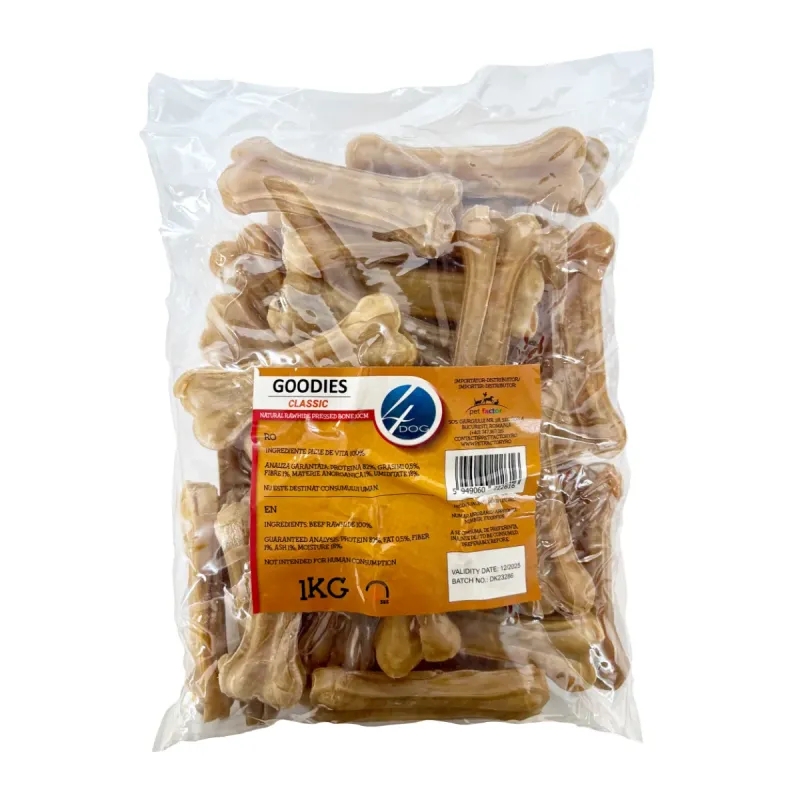 Imagine pentru Recompense câini adult oase din piele presată 10 cm, 1 kg, 4DOG