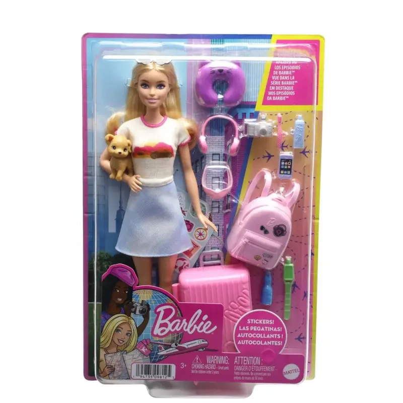 Imagine pentru Papusa Barbie in vacanta, catel si accesorii incluse, Multicolor