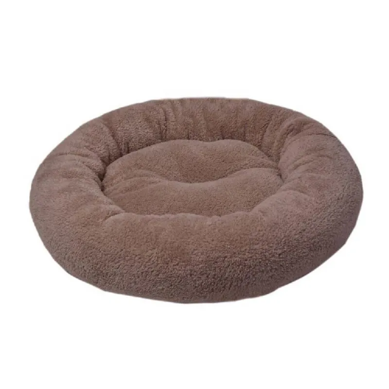 Imagine pentru Culcus rotund si pufos pentru caini sau pisici, plush/fibra silicon, 52x9 cm, Bej