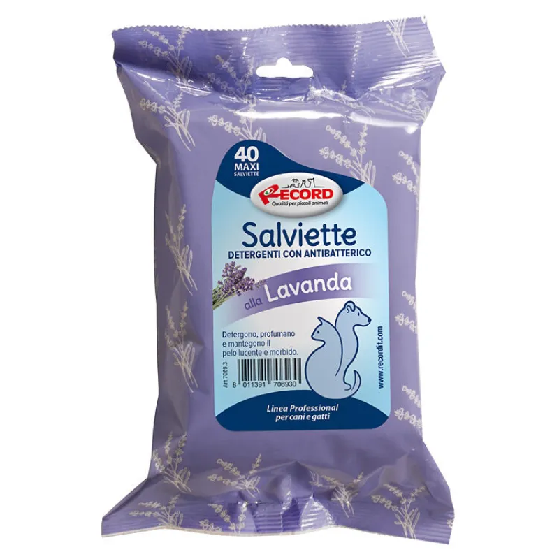Imagine pentru Servetele antibacteriene cu aroma de lavanda pentru caini si pisici Record, 40 bucati