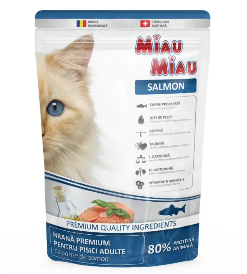 Imagine pentru Miau Miau hrana uscata pentru pisici cu somon, 800g