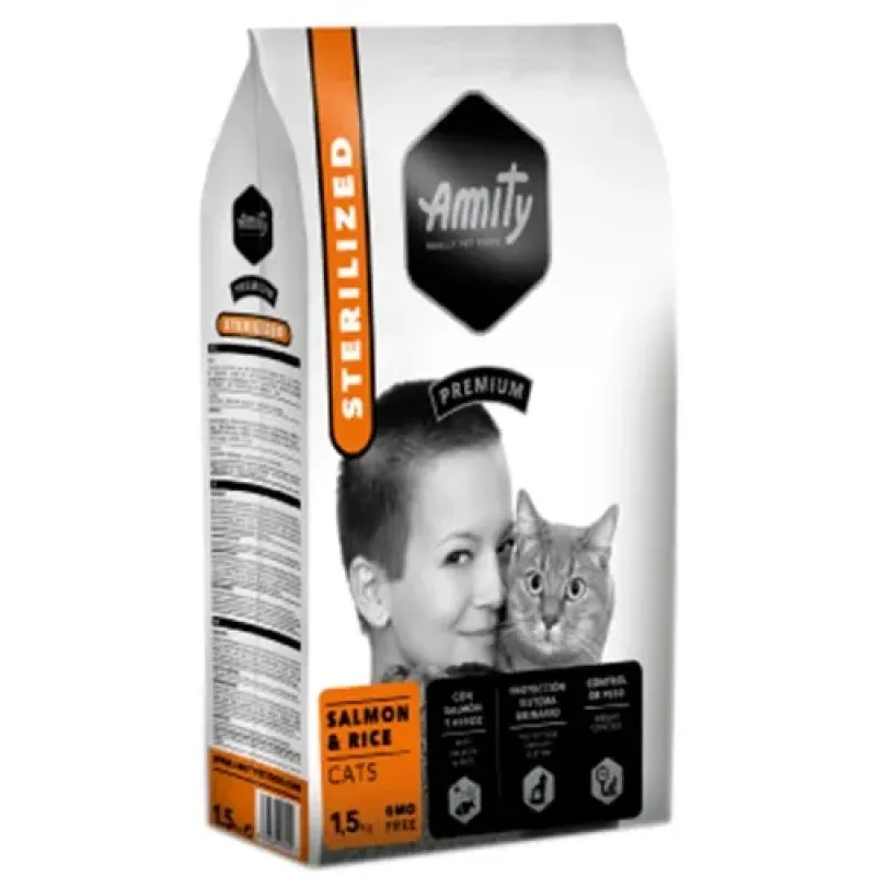 Imagine pentru Hrana uscata pentru pisici Amity Premium Adult Sterilizat Somon&Orez, 1.5 kg
