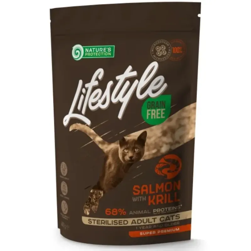 Imagine pentru Hrana uscata pentru pisici Nature's Protection Lifestyle, Salmon with krill Sterilised Grain Free, 4