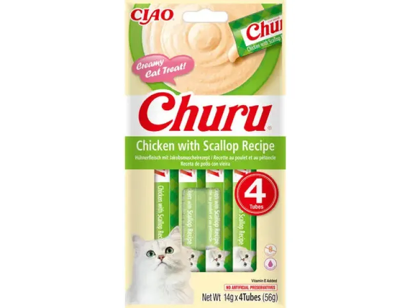 Imagine pentru Recompense cremoase pisici Churu cu pui si scoici 4 x 14g