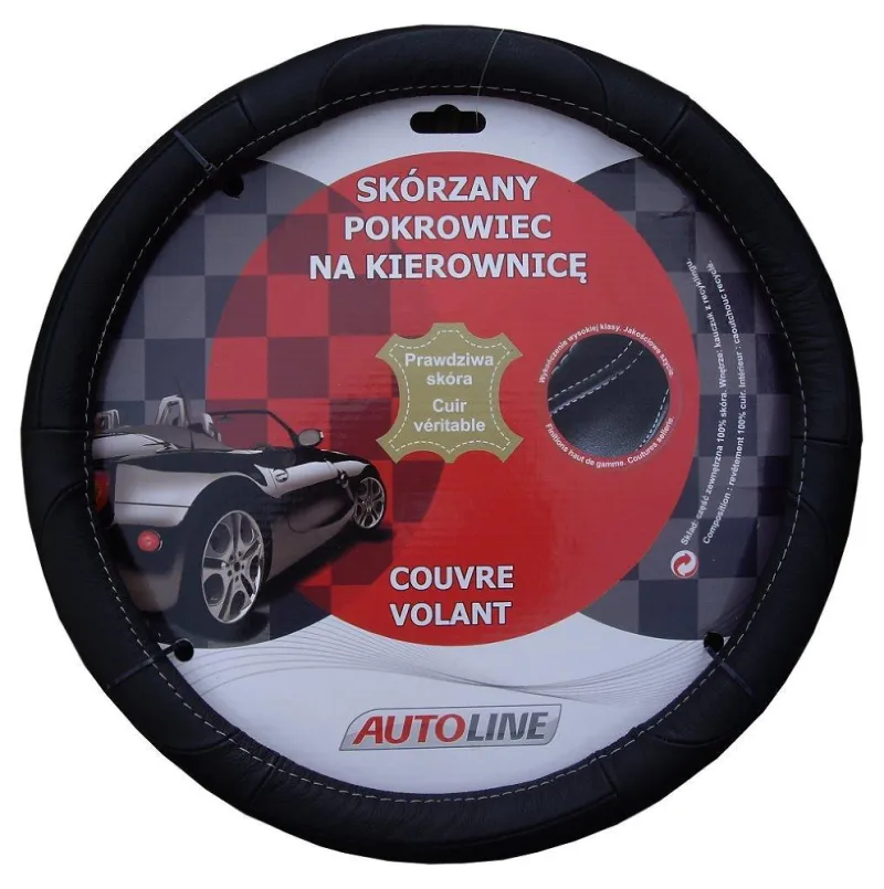 Imagine pentru Husa volan Auto Line, piele, 36.5-38 cm, Negru