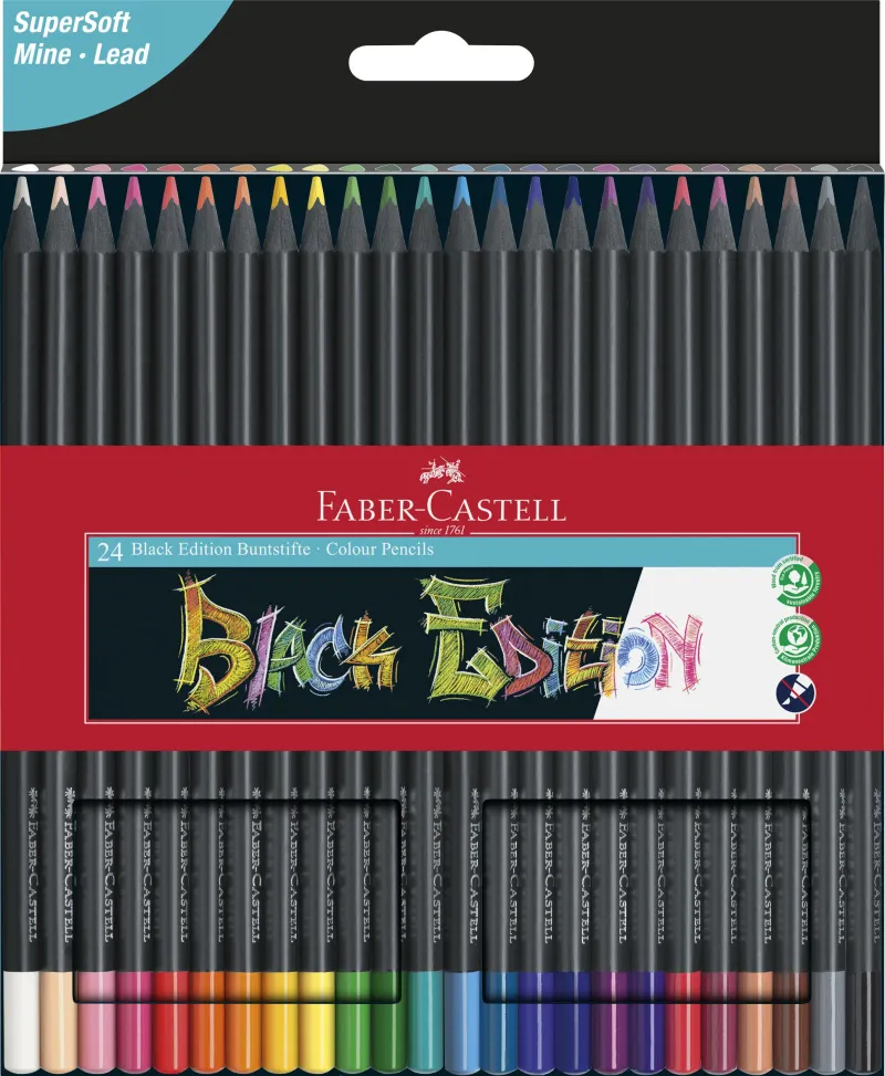 Imagine pentru Creioane Colorate 24 Culori Black Edition Faber-Castell