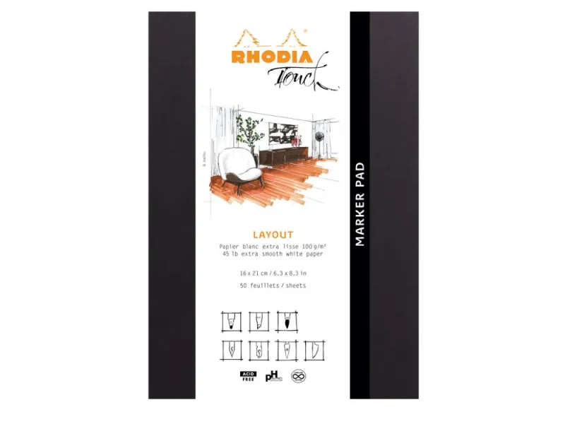 Imagine pentru Blocnotes grafic A5+ (16x21), portrait, 50 file, Rhodia Touch Layout