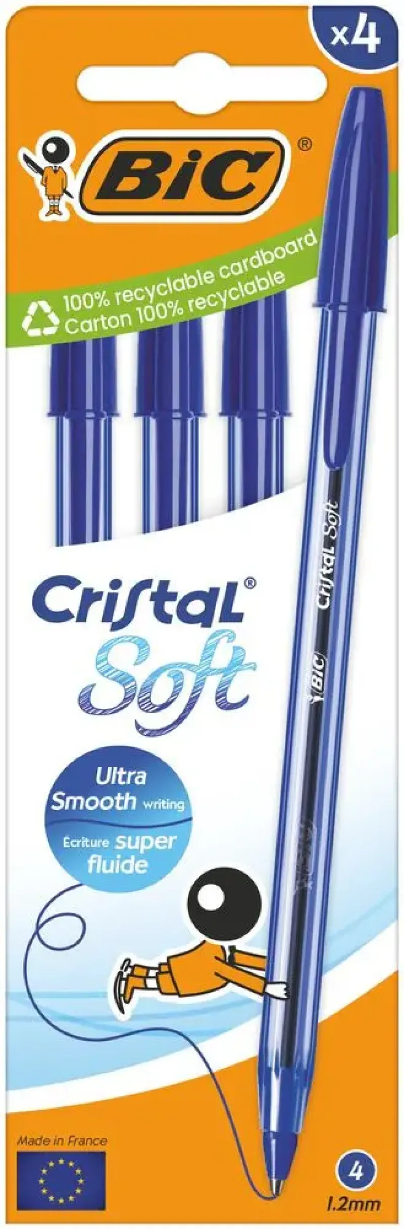 Imagine pentru Set 4 pixuri BIC Cristal Soft, 1.2 mm, Albastru