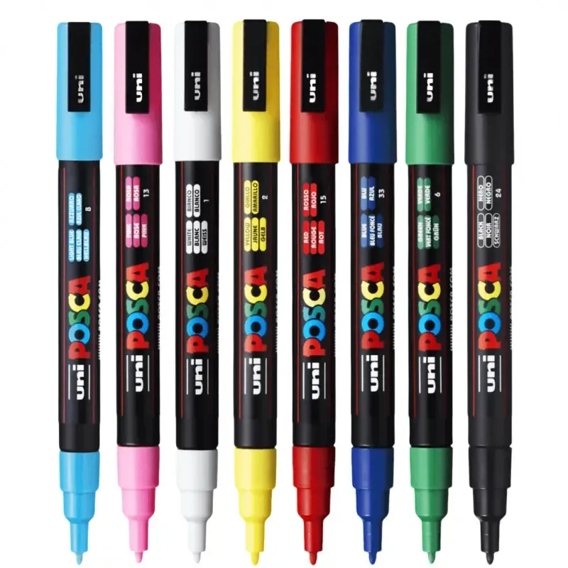 Imagine pentru Set 8 markere UNI Posca PC-3M M1483, varf rotund, 0.9-1.3 mm, Multicolor