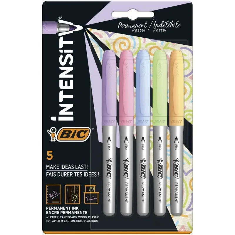 Imagine pentru Set 5 markere permanente pastel BIC Marking, varf rotund mediu, Multicolor