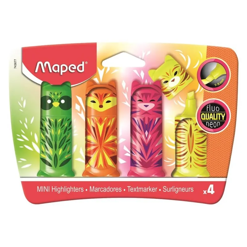 Imagine pentru Set 4 mini-markere evidentiatoare Fluo'Peps Pocket Mini Friends Maped, Multicolor