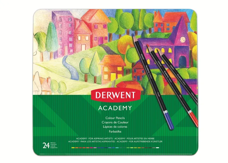 Imagine pentru Creioane Colorate Derwent Academy, Cutie Metalica, 24 Buc/Set