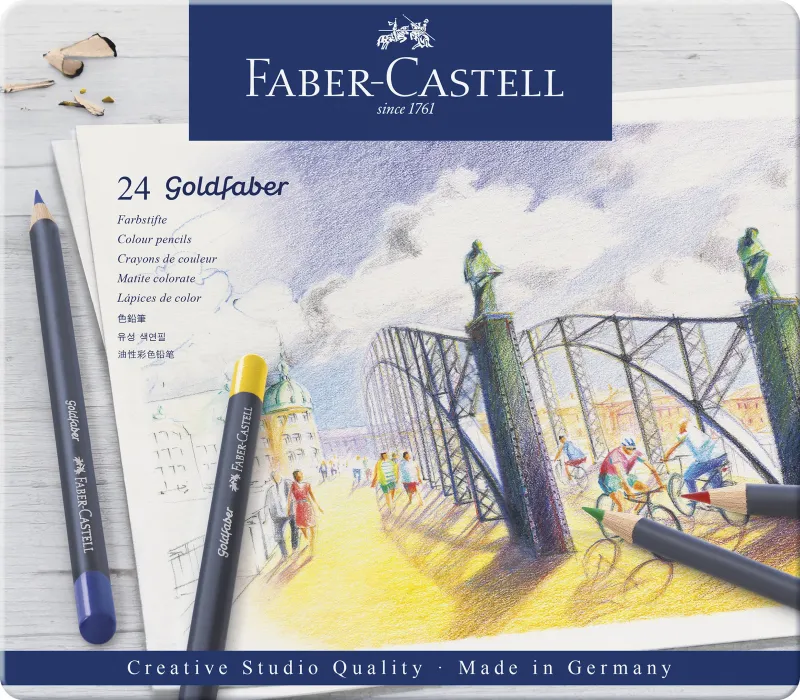 Imagine pentru Creioane Colorate 24 Culori Goldfaber Cutie Metal Faber-Castell