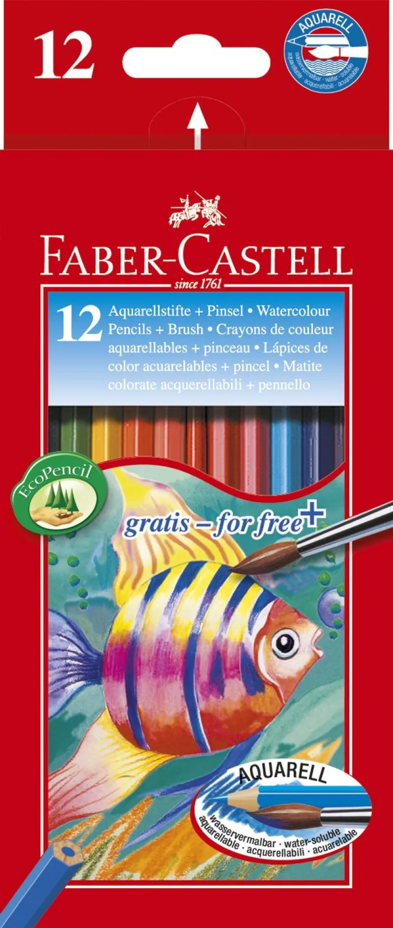 Imagine pentru Creioane Colorate Acuarela 12 Buc + Pensula Faber-Castell