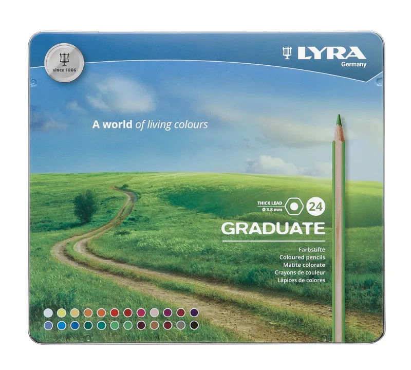 Imagine pentru Creioane Colorate Lyra Graduate Graphite, 24 Culori/Cutie Metalica
