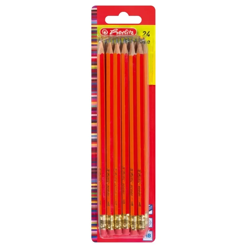 Imagine pentru Creioane Grafit Cu Radiera Mina Hb Lacuite Rosu Set 24