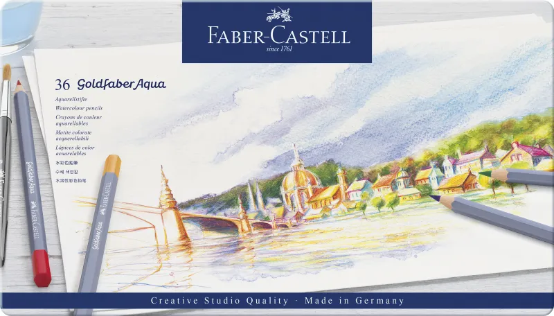 Imagine pentru Creioane Colorate Aquarelle 36 Culori Goldfaber Cut. Metal Faber