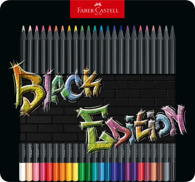 Imagine pentru Creioane Colorate 24 Culori Black Edition Cutie Metal Faber-Castell