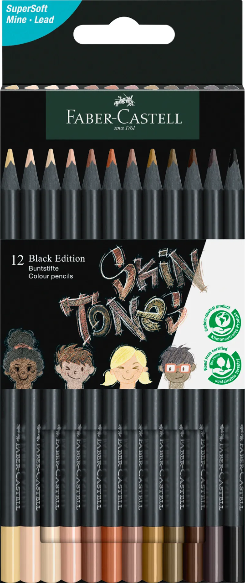 Imagine pentru Creioane Colorate 12 Culori Skin Tones Black Edition Faber-Castell