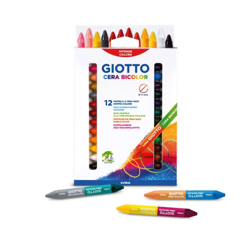 Imagine pentru Creioane Cerate Din Plastic, Cu 2 Capete, 12 Culori/Cutie, Giotto Cera Bicolor
