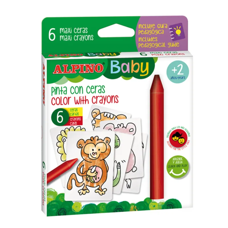 Imagine pentru Creioane Cerate, 6 Culori/Set, 6 Carduri Cu Animale, Pt. Colorat, Alpino Baby