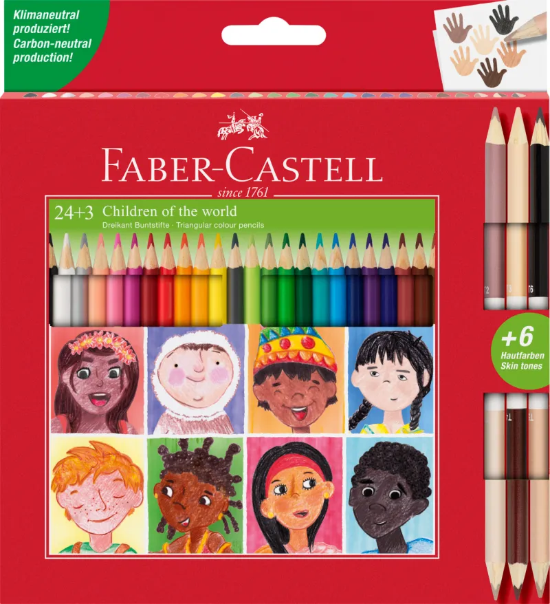 Imagine pentru Creioane Colorate 24+3 Cr. Bicolore Piele Children Of The World Faber-Castell