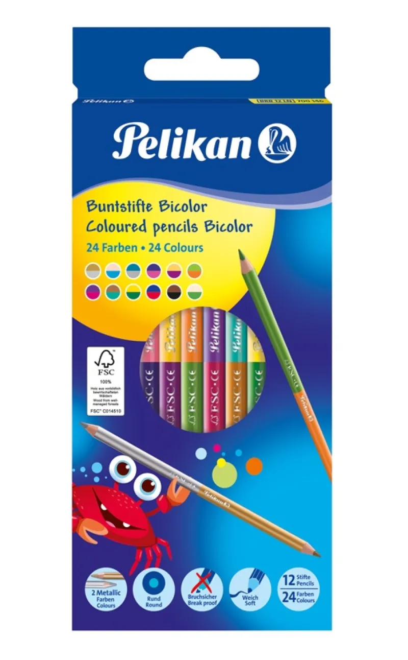 Imagine pentru Creioane Bicolor Lacuit, Set 12 Bucati, 24 Culori, Sectiune Rotunda, Mina 3 mm