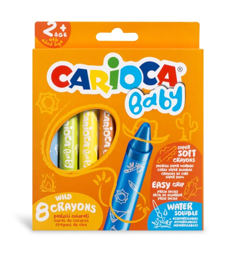 Imagine pentru Creioane Cerate, Rotunde, Solubile In Apa, 8 Culori/Cutie, Carioca Baby Wild Crayons 2+