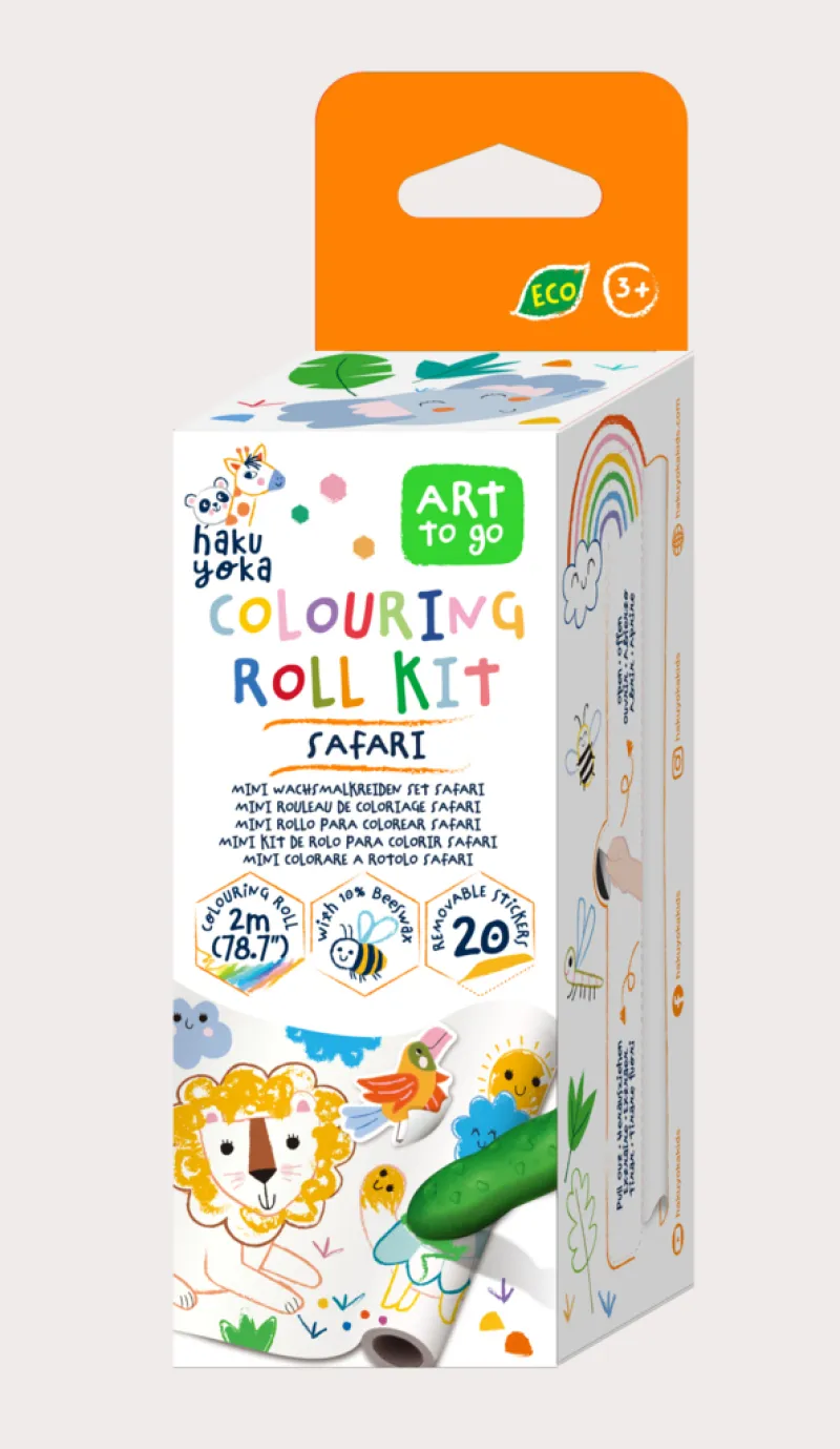 Imagine pentru Kit rola desenat 2 m cu stickere și 4 creioane cerate, creioane și rolă, set 1 buc, Haku Yoka