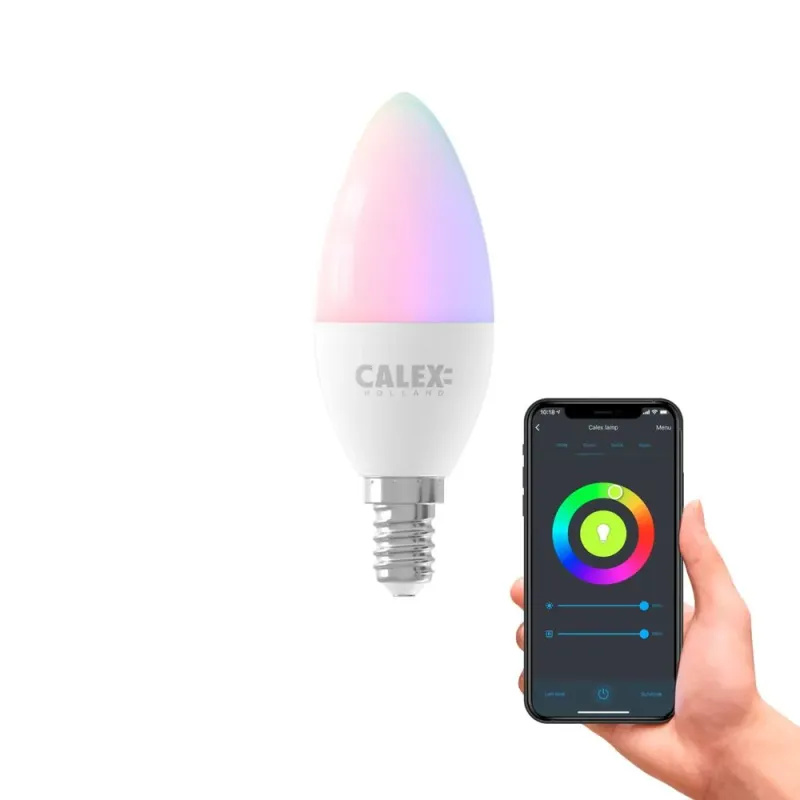 Imagine pentru Bec Smart lumanare reglabil prin aplicatie RGB LED Calex, B35, E14, 470 lm, 2200-4000 K, 220-240 V,