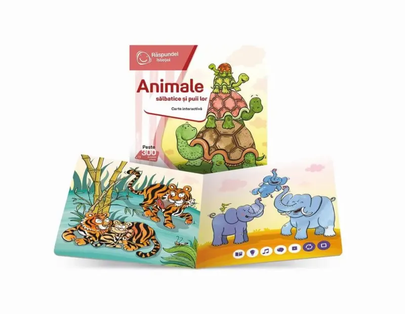 Imagine pentru Raspundel Istetel. Carte interactiva. Animale salbatice si puii lor