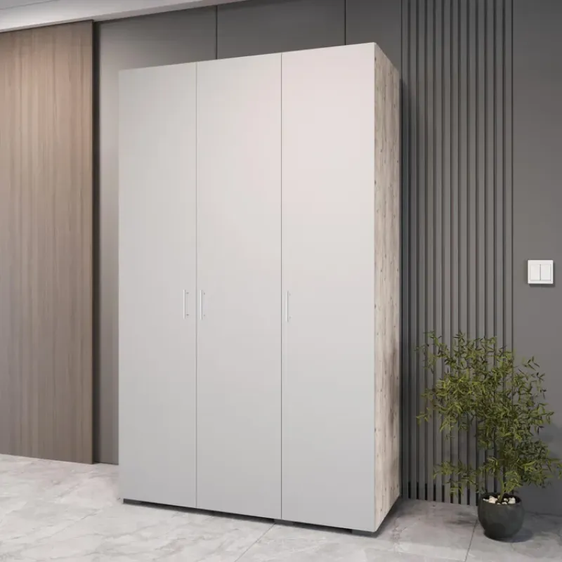 Imaginea numarul 3 reprezentatand Dulap 3 uși 5 polițe 1 bară PAL 200x120x52, decor Soho alb