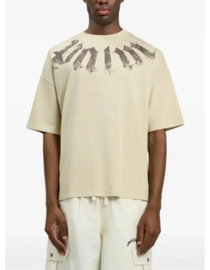 Imaginea numarul 3 reprezentatand Tricou cu logo oversized, culoare bej, Palm Angels