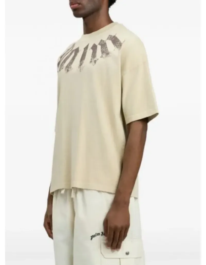 Imaginea numarul 4 reprezentatand Tricou cu logo oversized, culoare bej, Palm Angels
