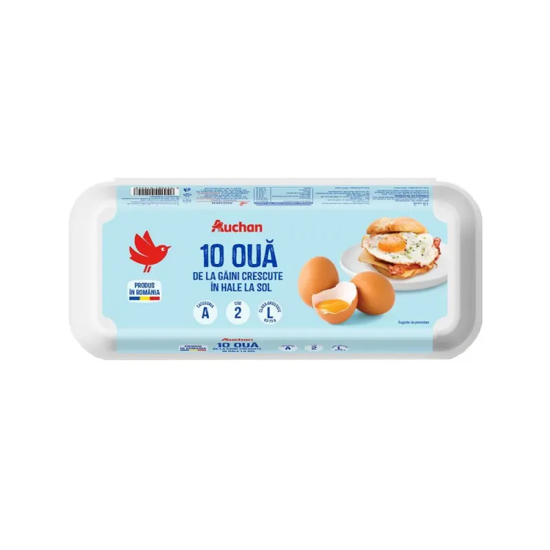 Imaginea numarul 2 reprezentatand Ouă de găină, Auchan, mărime L, cod 2, 10 bucăți