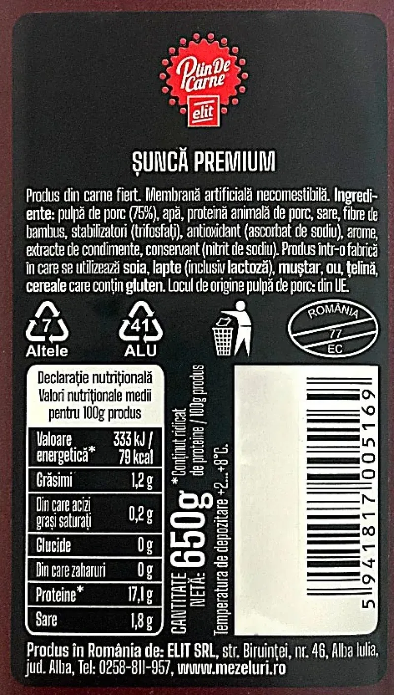 Imaginea numarul 2 reprezentatand Șuncă premium Plin de Carne, 650 g