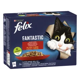 Imagine pentru Hrana umeda pentru pisici, Felix Fantastic cu pui/vita/iepure/miel, in aspic, pachet mixat, 12x85g din aceiasi categorie