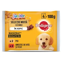 Imagine pentru Hrana umeda pentru caini juniori Pedigree cu mix de carne cu orez in aspic, 4x100 g din aceiasi categorie
