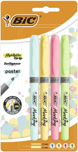 Imagine pentru Set markere evidentiatoare Brite Liner Grip Pastel BIC, 4 bucati, Multicolor din aceiasi categorie