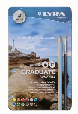 Imagine pentru Creioane Colorate Lyra Graduate Aquarell, 12 Culori+Pensula/Cutie Metalica din aceiasi categorie