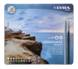 Imagine pentru Creioane Colorate Lyra Graduate Aquarell, 24 Culori+Pensula/Cutie Metalica din aceiasi categorie
