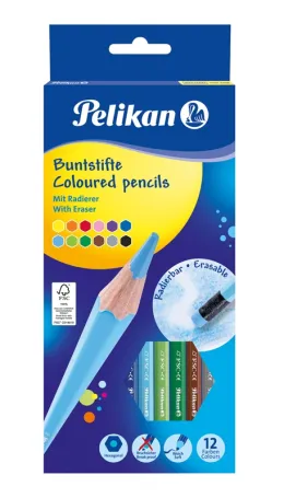 Imagine pentru Creioane Colorate Lacuite Cu Radiera, Set 12 Culori, Sectiune Hexagonala din aceiasi categorie